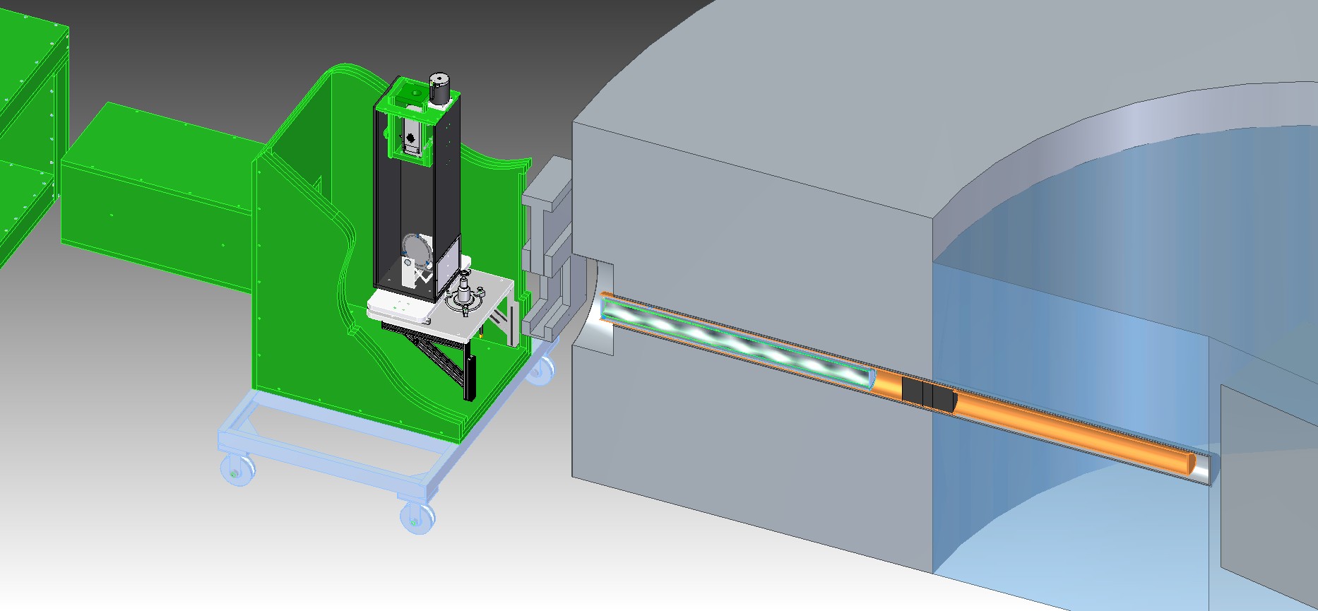 Ilustração 3D do equipamento de imageamento com nêutrons